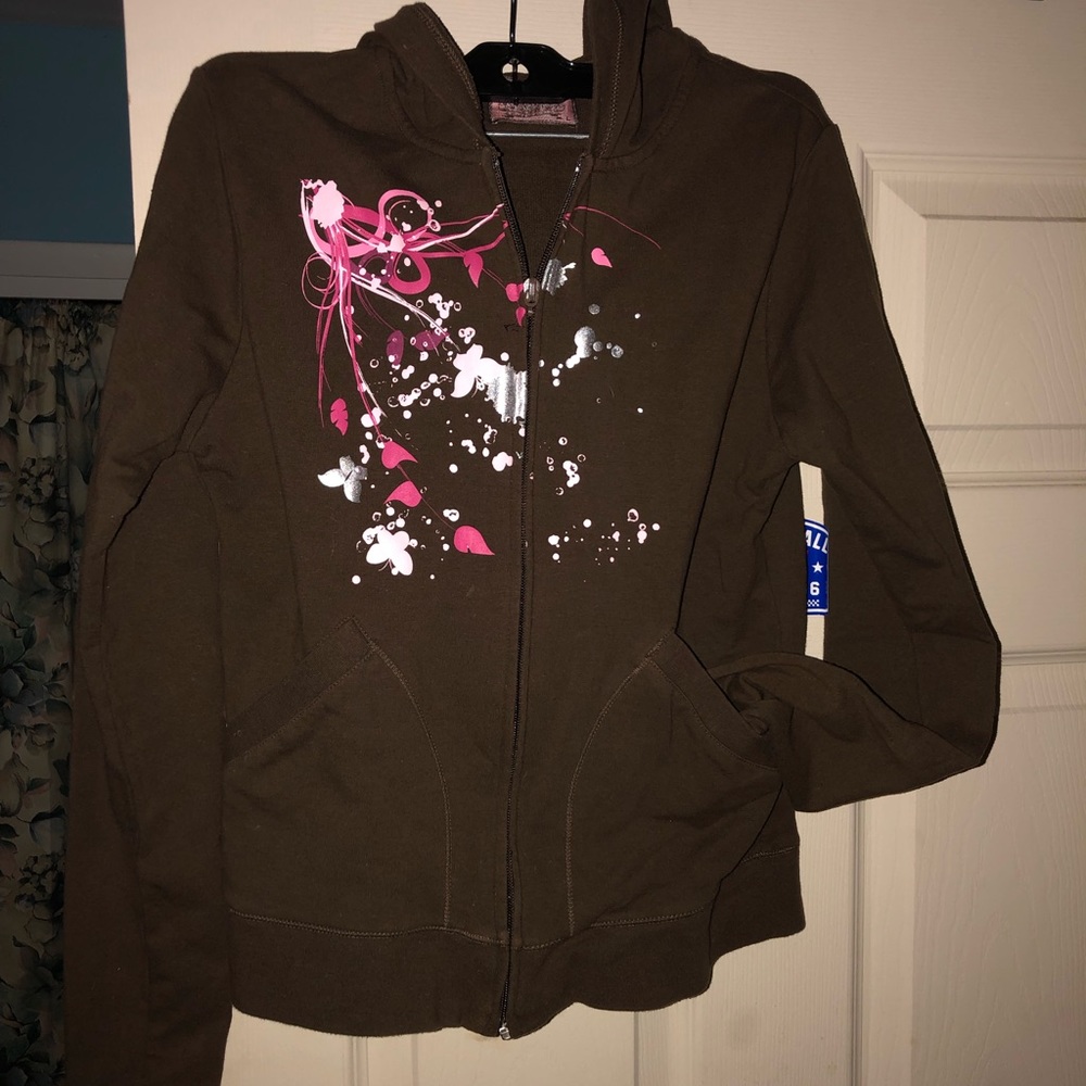 Girl’s size L brown and pink hooded jacket
